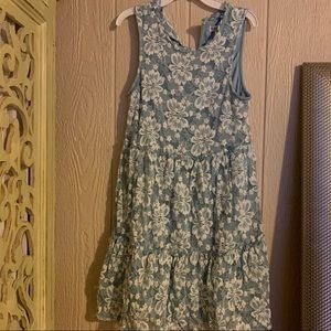 Baby blue floral dress.